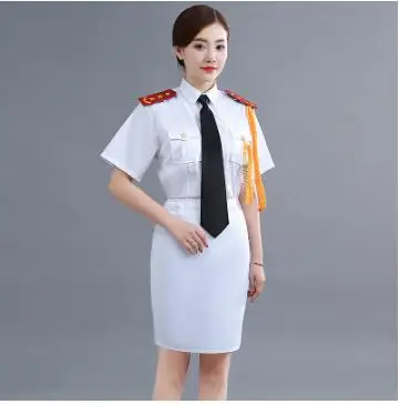 Женская военная форма, летняя одежда с флагом, культурная брюки, блузка в стиле милитари+ штаны или юбка, армейская одежда для выступлений - Цвет: White Skirt Style