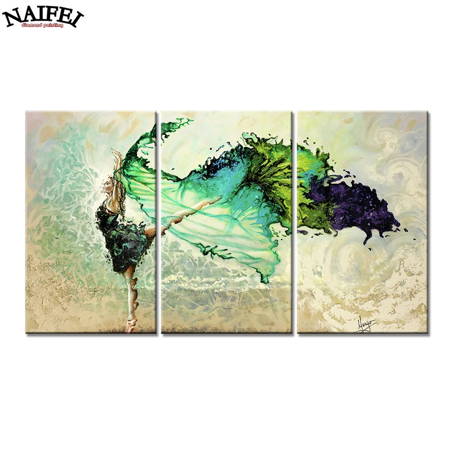 

3pcs 5D Diamond Embroidery Dancing Girl Full square Diamond Mosaic Pasted diamond painting Cross Stitch Needlework Wedding Decor