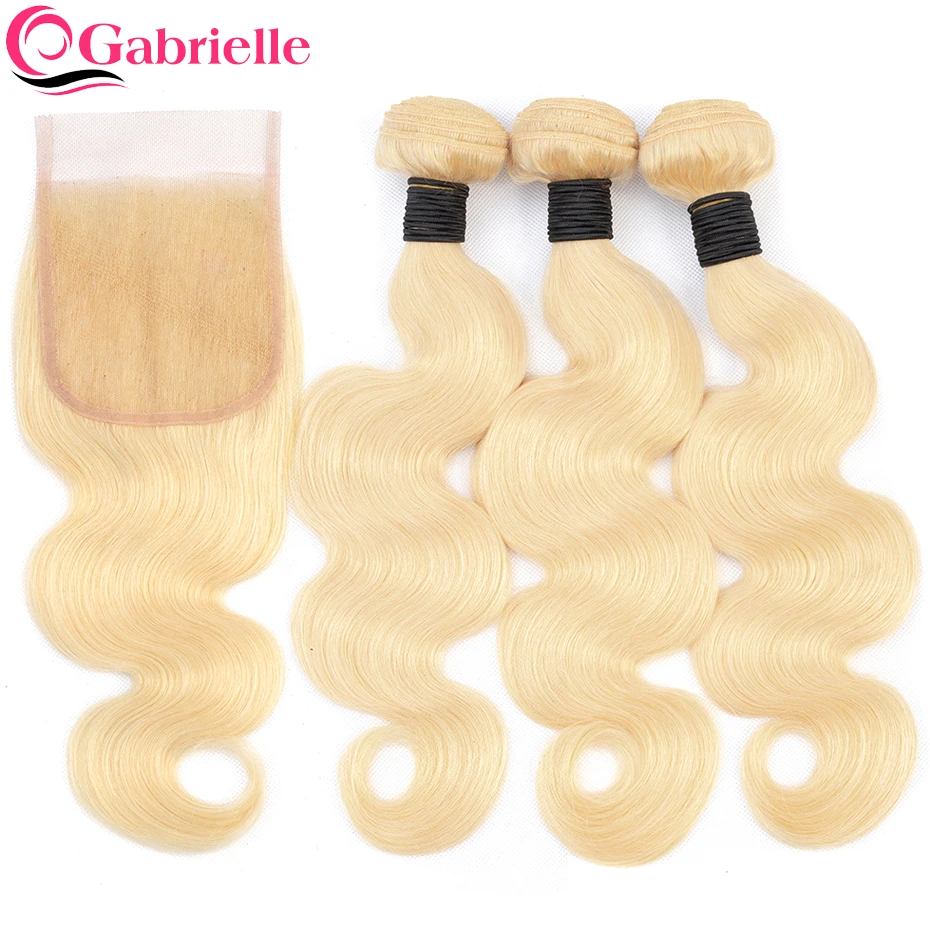 

Gabrielle Hair 613 Bundles with Closure 10-30 inch Brazilian Body Wave Human Hair Blonde Remy Hair Weave 3 Bundles with Closure