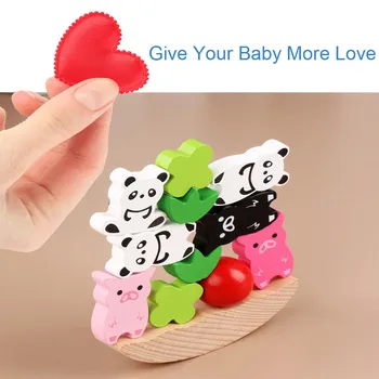 

HINST Balance Wood Toys for Children Wooden Education Building Blocks Montessori Animal Stacking Block L1228