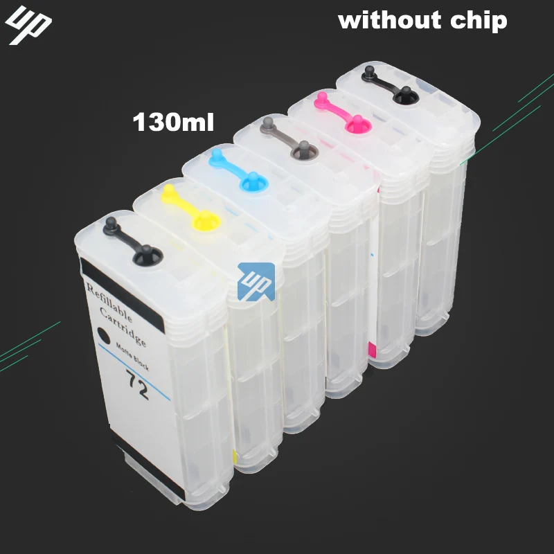 

UP 130ml x 6 refillable ink cartridge compatible for HP 72 for HP T610 T620 T770 T790 T1120 T1200 T1300 T2300 CISS without chip