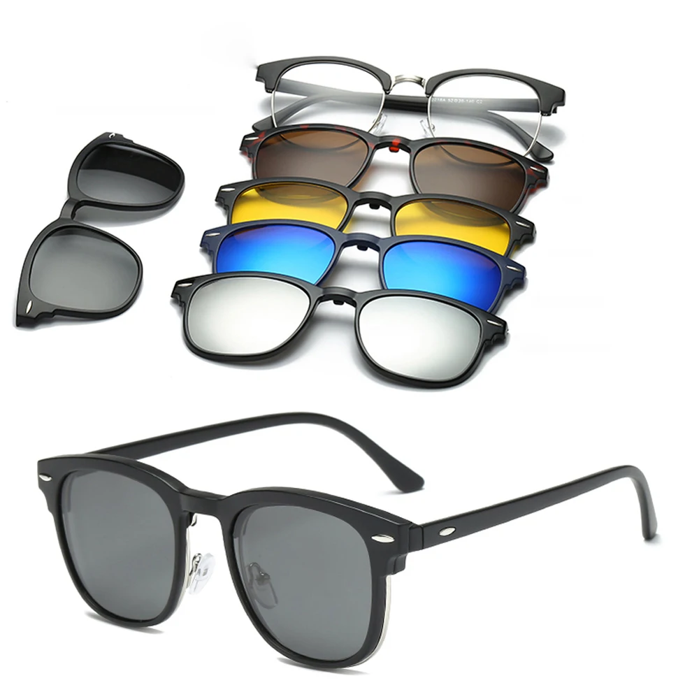 

samjune 5 lenes Magnet Sunglasses Clip Mirrored Clip on Sunglasses clip on glasses Men Polarized Custom Prescription Myopia