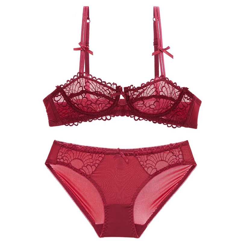 Сексуальный женский кружевной ультра тонкий комплект с бюстгальтером, сетчатый марлевый комплект с вышивкой без губки, комплект нижнего белья с бюстгальтером
