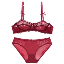 Сексуальный женский кружевной ультра тонкий комплект с бюстгальтером, сетчатый марлевый комплект с вышивкой без губки, комплект нижнего белья с бюстгальтером