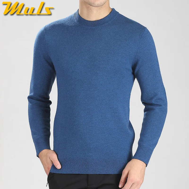 Мужские свитера из чистой шерсти, лучший стиль, круглый вырез, Толстые мужские свитера, бренд MULS, трикотажный пуловер, Осень-зима, 4XL, вязанная мужская одежда MS16066 - Цвет: Blue