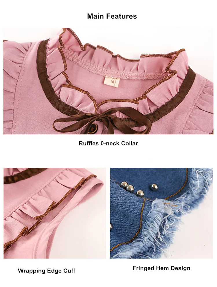 kids girls bowknot ribbon sleeveless shirts  denim short skirts girls clothes suits sets 04