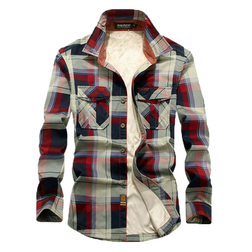 En Ligne Mode 2018 Automne Et Hiver Nouveau Mâle À Manches Longues de Coton Slim Fit Casual Hommes Chemises à Carreaux Épais Avec velours Plus La Taille M 4XL