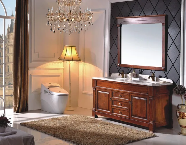 Hot Sale Antique Style Double Sink Wood Bathroom Cabinet With Mirror