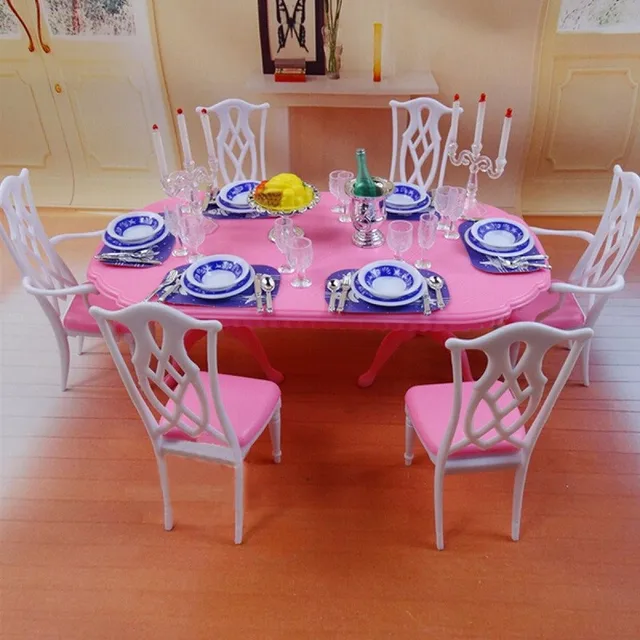New Dollhouse Dinner Table Tableware Chair Desk Dolls House ... New Dollhouse Dinner Table Tableware Chair Desk Dolls House ...
