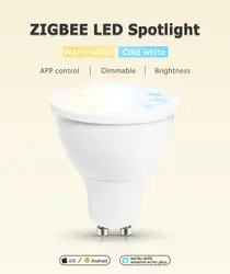 Zigbee ww/cw GU10 Светодиодный прожектор 5 W ZLL управление приложение телефона Цвет лампа, реагирующая на температуру AC100-240V холодный белый и теплый