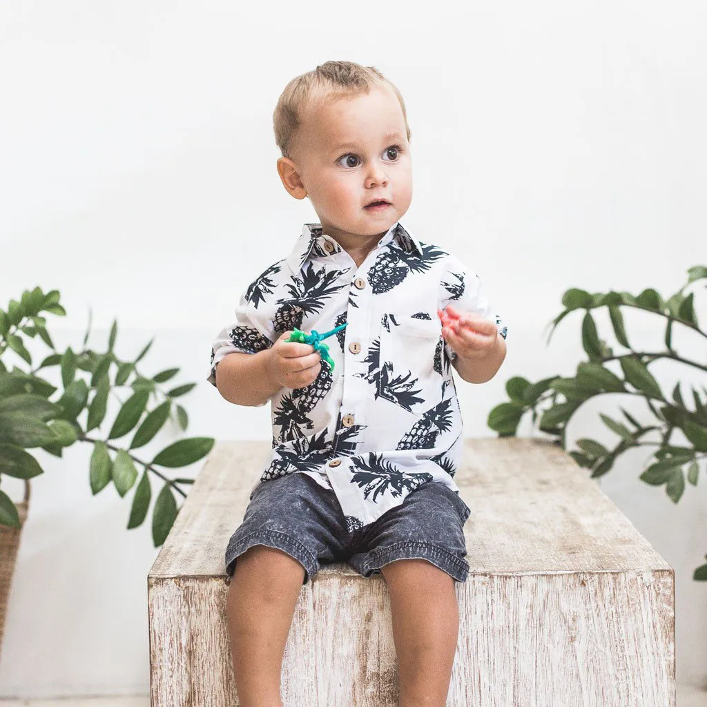 

Toddler Kids Baby Boys Clothes Pineapple Print Short Sleeve Shirt Blouse Tops 2019 NEW Drop Shipping