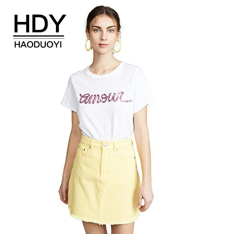 HDY Haoduoyi Femme Летние Стильные повседневные топы для девочек Простая белая футболка