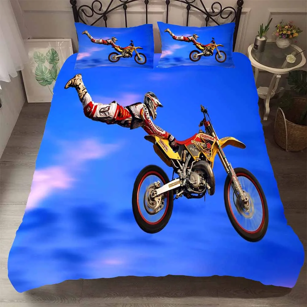 

Moto Racing Bedding Set 3D Print Duvet Cover Set Cool Man Bed Linen Set Pillow Sham 2/3pcs Microfiber Bedclothes Home Textiles