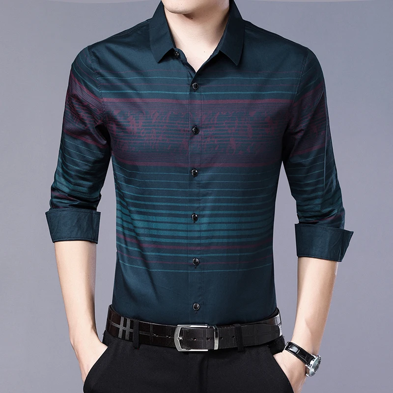 MIACAWOR, новинка, мужские рубашки, британский стиль, полосатая рубашка, приталенная рубашка с длинным рукавом, Camisa Masculina, мужская одежда C466
