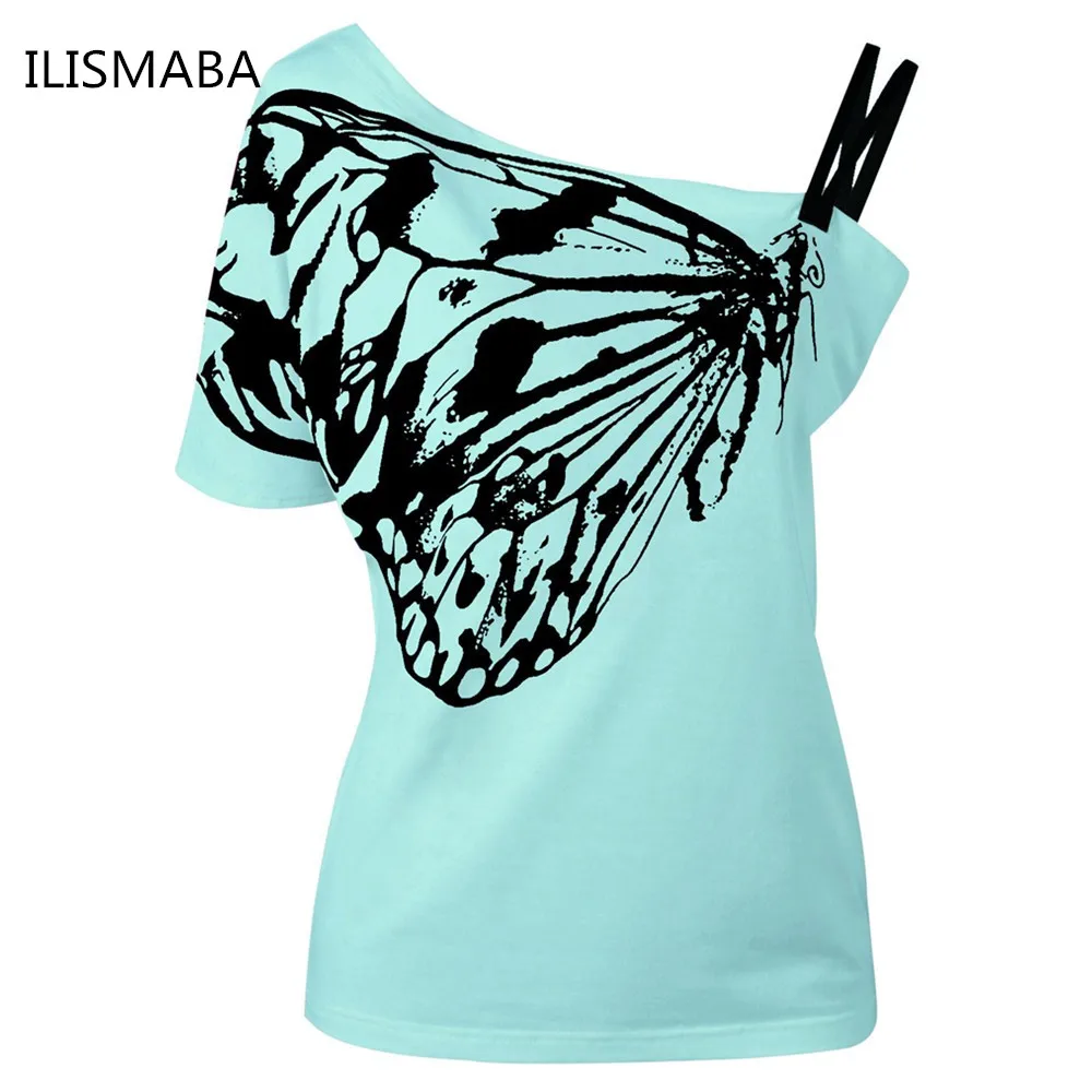 ILISMABA 2017 Лето Новый сексуальный женский модный короткий рукав косой бабочка принт