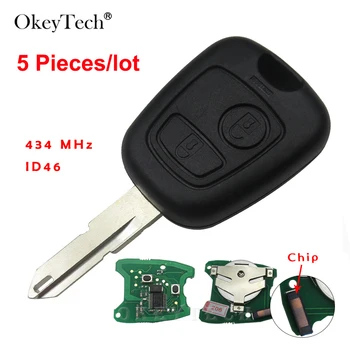 

OkeyTech 5 Piece 2 Buttons 433MHZ ID46 Chip Remote Control Car Key For Peugeot 407 307 Citroen Transponder Flip Key NE73 Blade