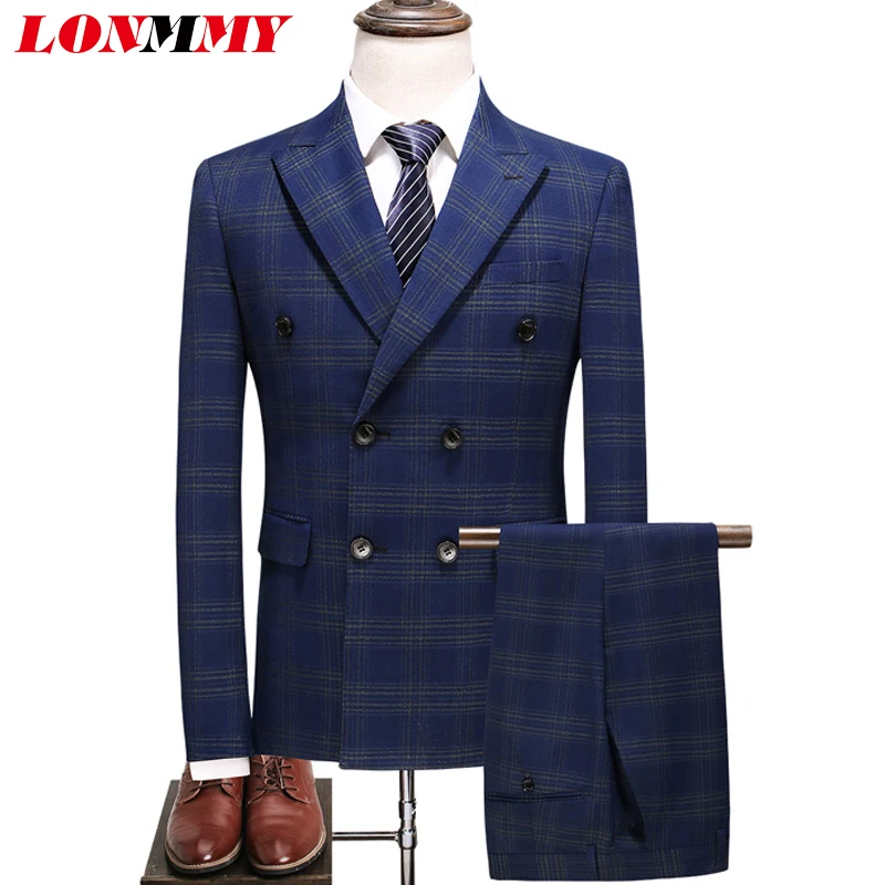 LONMMY двубортные костюмы и блейзер masculino из трех частей брюки + куртка жилет