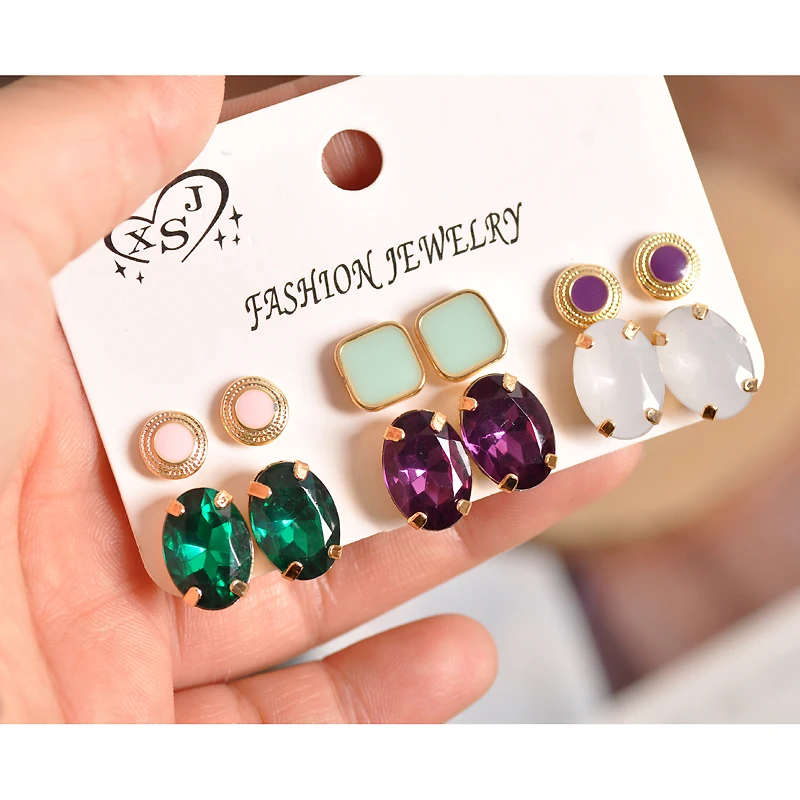 Лидер продаж, Модные женские ювелирные изделия,, для девочек, для дня рождения, для вечеринки, для ногтей, белый, фиолетовый, зеленый порошок, 6 Вкл/комплект, ушное кольцо