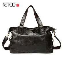 Aetooвинтажная Высококачественная Мужская Большая вместительная сумка-мессенджер из натуральной кожи, портфель, сумка для ноутбука