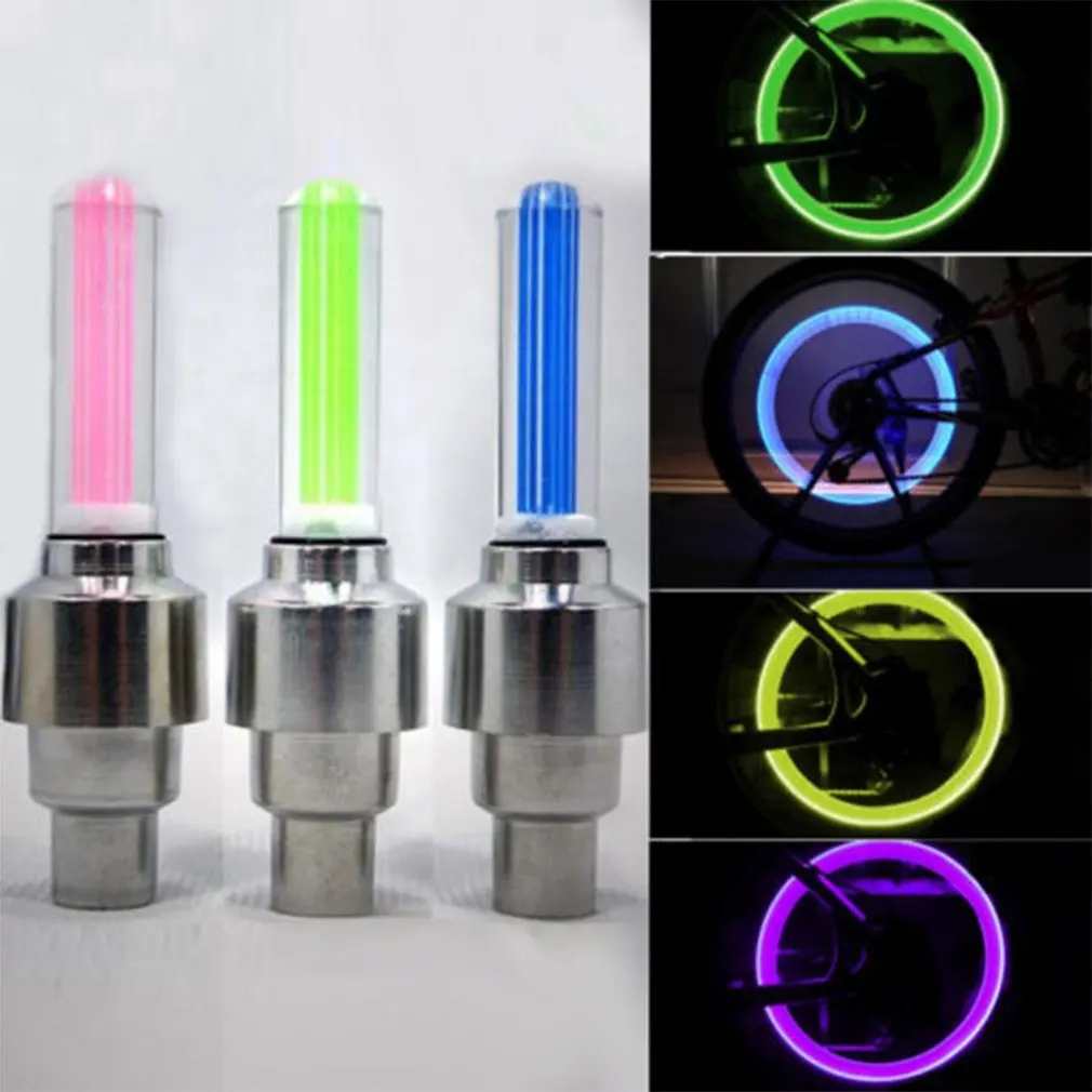 Discount 1PCS LED Super Bright Bike Bicycle Tyre Wheel Valve Cap Light LED Tyre Tire Valve Caps Wheel Spokes Light 4