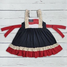 Детское трикотажное хлопковое платье без рукавов эксклюзивная одежда для маленьких девочек кружевное платье для девочек LYQ805-174