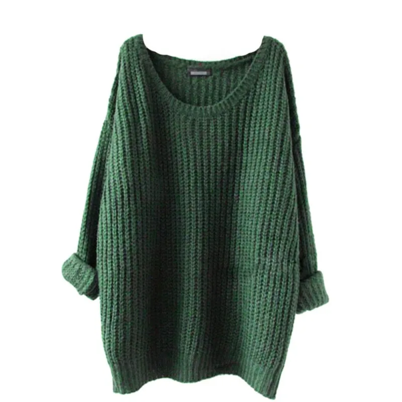 Женский зимний свитер, Женский однотонный пуловер с круглым вырезом большого размера, женский длинный свитер, женские топы T1