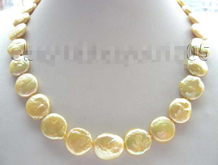 

FREE shipping>>>> 18" Genuine Natural 15mm Golden Coin Pearl Necklace!
