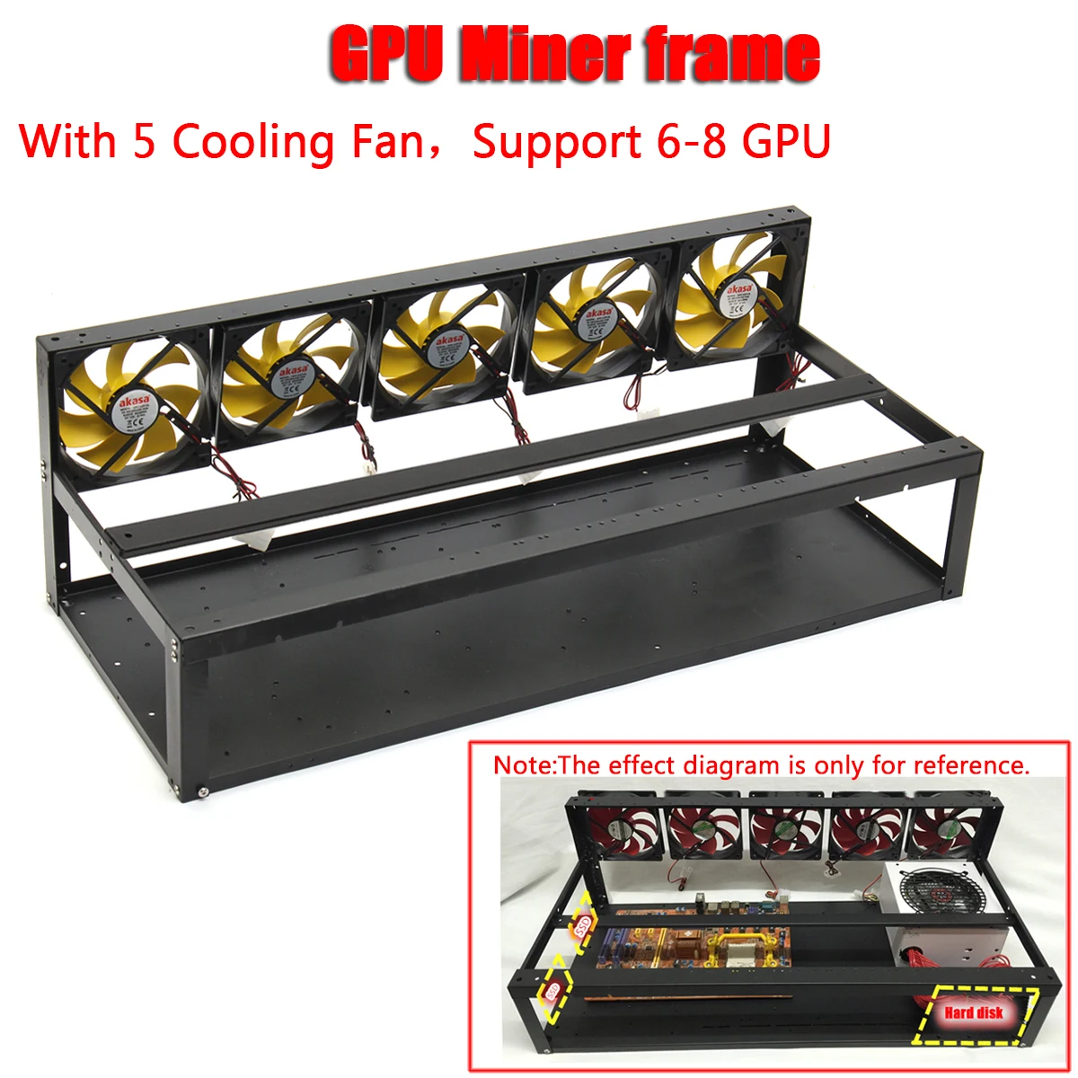 6-8 GPU Mining Frame Case with 5pcs Cooling Fans For Bitcoin Litecoin Open Air Mining ETH Ethereum Compute