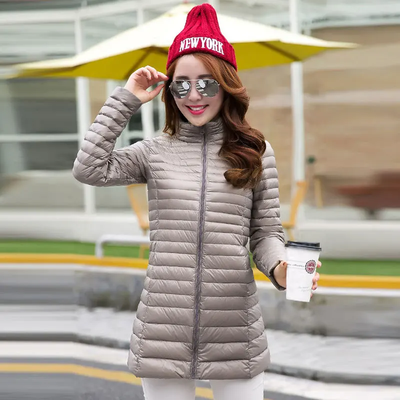 2018 Весна Осень Новая легкая куртка для женщин длинный стиль тонкий Hooides Daunenjacke 90%