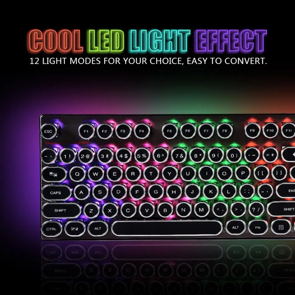 

USB Wired Gaming Mechanical Keyboard w/ LED Backlit Detachable Round Keycabs Waterproof