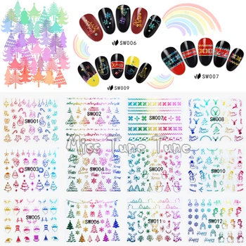 

Rainbow Color Christmas 3D Nail Art Nail Stickers Snowflake Styles Large Decal Tips Xmas Reindeer Snowman Tree Self-adhesive