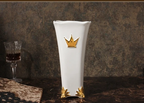 Домашняя Европейская Меса керамическая ваза простая мраморная ваза мебель для гостиной украшение благородная позолоченная ваза со стразами, блестящий - Цвет: white
