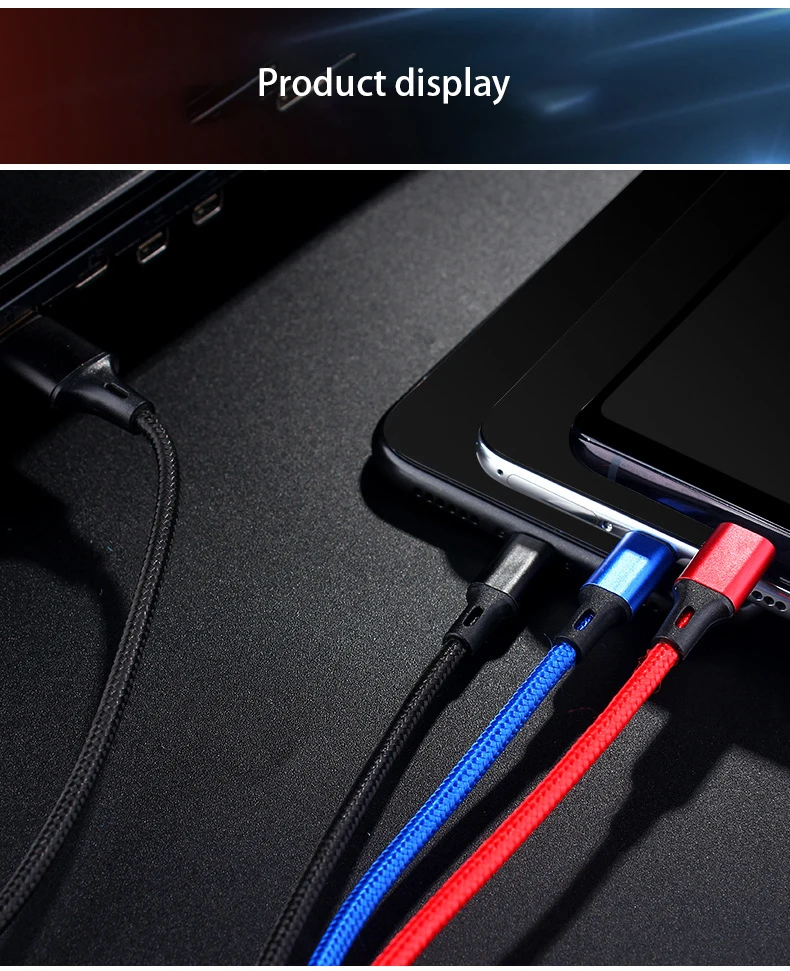 

3 in 1 lighting USB c type c 3A Cable for iPhone 8 7 6 micro usb fast charging data line cable for Android ios xiaomi huawei