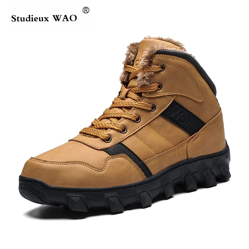 

Brown Male Winter Plush Hiking Shoes Men Outdoor Sports Mountain Warm Snow Shoes Martin Boots Camping Tracking Hunting Climbing