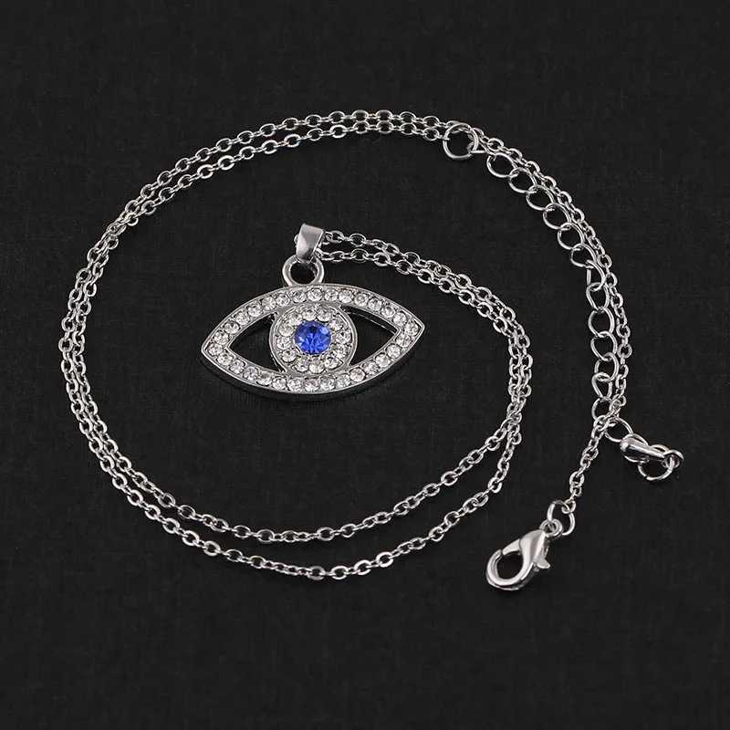 Элегантный посеребренный Синий Кристалл Стразы сглаза кулон ожерелье цепь Шарм Модные женские ювелирные изделия подарки на день рождения