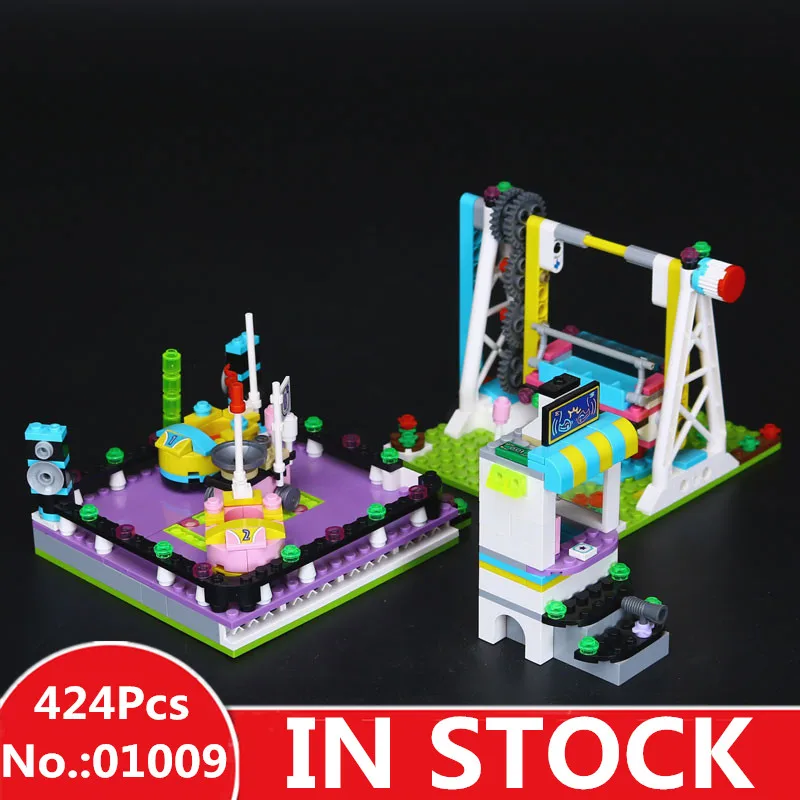 

IN STOCK H&HXY 01009 424Pcs Friends Amusement Park Bumper Cars LEPIN Building Blocks Model Bricks Figures DIY Girls Toys 41133