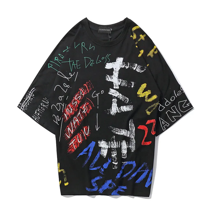 GONTHWID Harajuku, футболки с принтом граффити, уличная одежда, хип-хоп, мужские,, повседневные футболки, топы, мужские, с коротким рукавом, с круглым вырезом, модные футболки - Цвет: Black