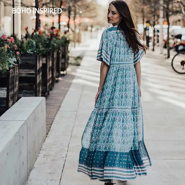 Us 28 19 40 Off Boho Inspired Dress 2018 Sage Fl Print Summer V Neck Ons Long Women Dresses Drawstring Waist Female Vestidos In Us 28 19 40 Off Boho Inspired Dress 2018 Sage Fl Print Summer V Neck Ons Long Women Dresses Drawstring Waist Female Vestidos In