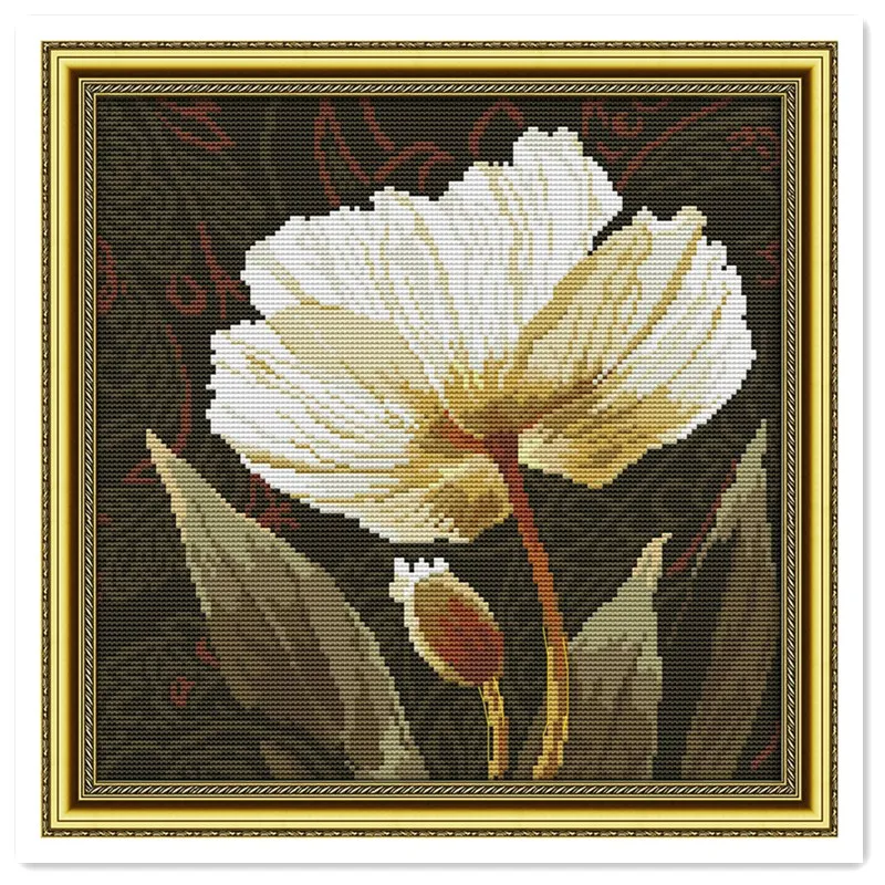 

White Poppies Embroidery Cross Set Flower crosss stitch DMC Cross Stitch Fabric Chinese Counted Cross Stitch Patterns Kits