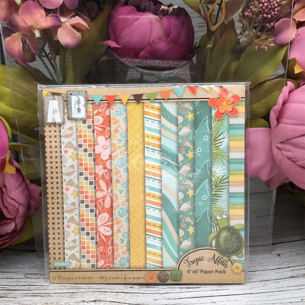 

24pcs/Pack 6*6inch 15.2cm Tropic Affair AB Patterned Paper Pack for Scrapbooking DIY Happy Planner Card Making Journal Project