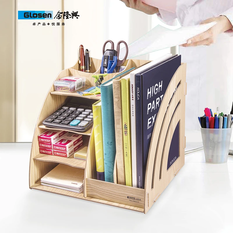 Diy Wooden Stationery Organizer With 2 Columns File Rack Home Office