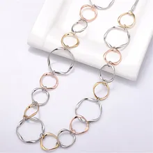 

New Fashion Silver Geometric Necklace Multi-Circles Long Circle Chain Punk Style Necklace For Fashion Women Jewelry Accessories