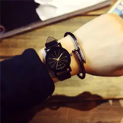 Мода 2016 года Простой Черный Кристалл кожа аналоговые Наручные часы наручные часы для Для мужчин Для женщин студенты Любители op001