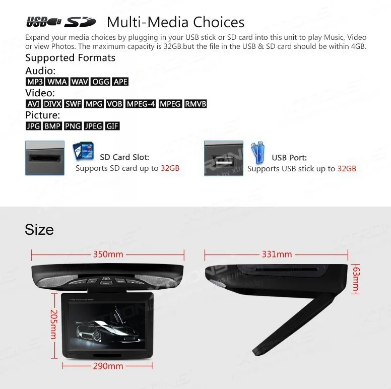 Sale 11.3" HD Car Flip Down Monitor Roof Mounted DVD Player ,1280*800 Rotating Screen 270 Overhead Ceiling Monitor DVD USB SD Game 6 Sale 11.3" HD Car Flip Down Monitor Roof Mounted DVD Player ,1280*800 Rotating Screen 270 Overhead Ceiling Monitor DVD USB SD Game 6