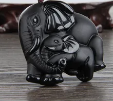 High Quality Natural Obsidian Mother and Son Elephant Pendant Necklace Animal Necklace Sweater Chain Jade Jewelry High Quality Natural Obsidian Mother and Son Elephant Pendant Necklace Animal Necklace Sweater Chain Jade Jewelry