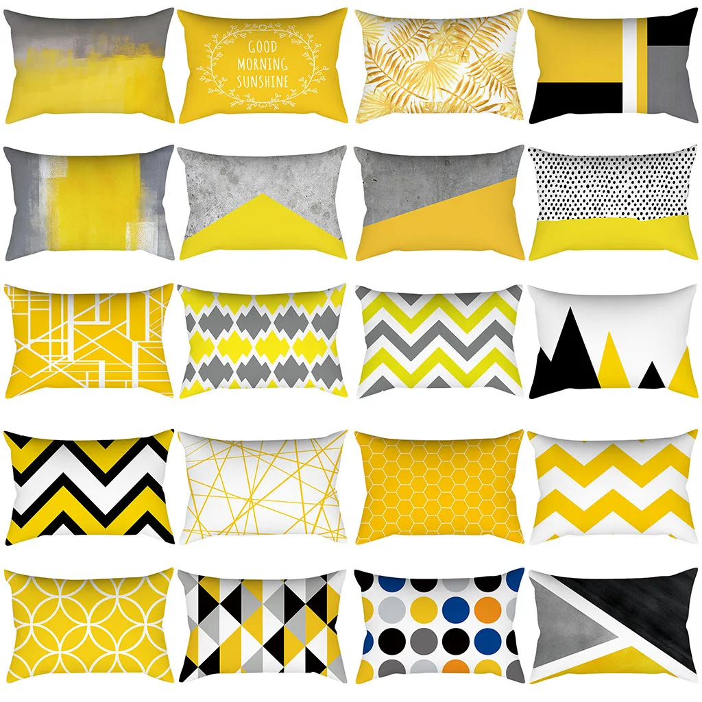 Желтый серый геометрический чехол для подушки домашний декор бархатное покрытие для подушки 30x50 см Декоративные шевронные подушки Чехол Pillowsham 4L