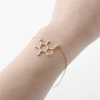 

10PCS Hormone Caffeine Molecule Bracelet Chemistry Structure Element Coffee Dopamine Serotonin Molecular Charm Chain Bracelets