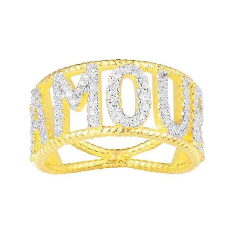 

YP2262 Fashion Cool Zircon Hollow Letter Finger Ring 925 Sterling Silver AMOUR Love Women Wedding Cuff Jewelry Stackable Ring