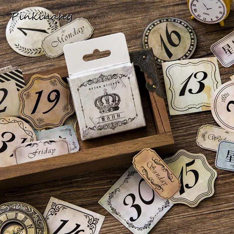 

45 pcs/pack Retro Plan Letters Week Day Month Decorative Stickers Adhesive Stickers DIY Decoration Diary Stickers Box Package