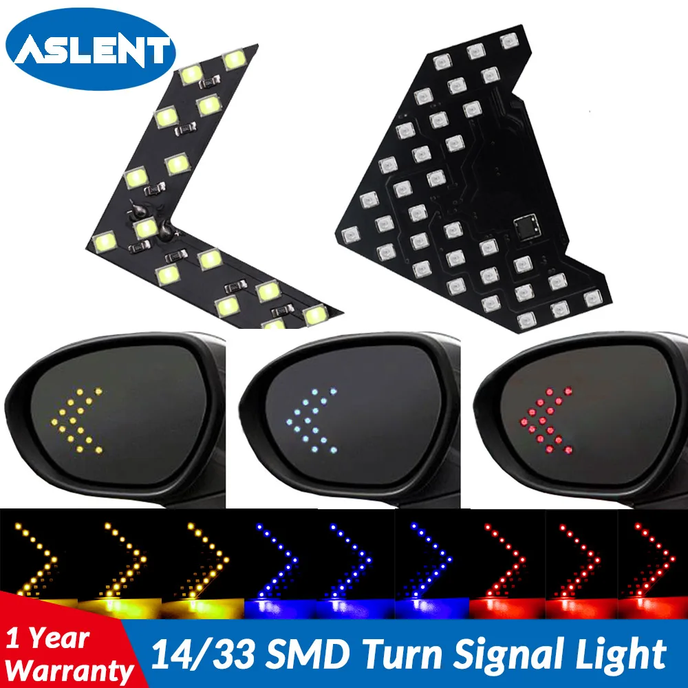 

ASLENT 2pcs 14/33 SMD LED Arrow Panel For Car Rear View Mirror Indicator Turn Signal Light Car LED Rearview Mirror Light DC 12v